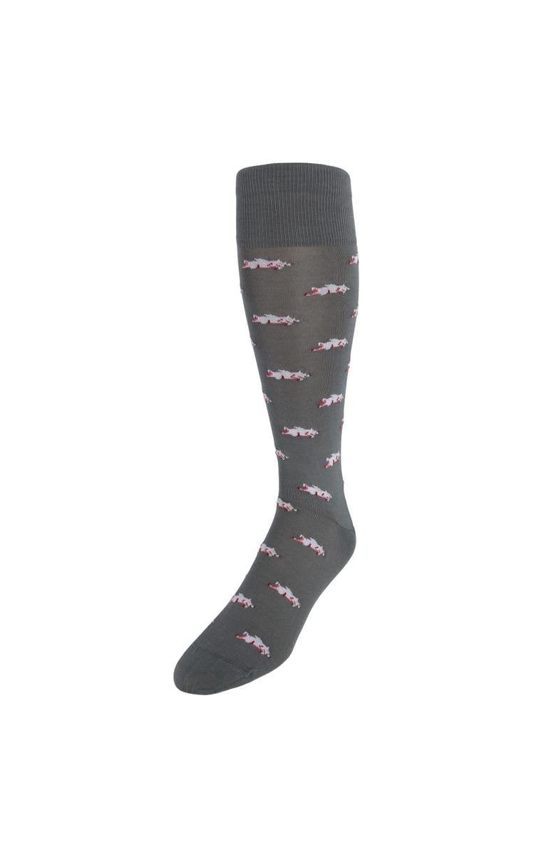 Trafalgar Penelope's Flying Pigs Over The Calf Mercerized Cotton Novelty Socks, Main, color, Grey
