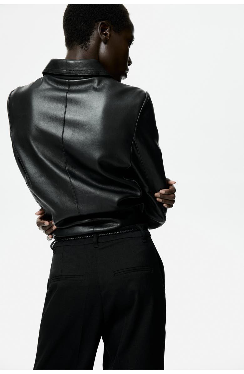 H&M Straight Belted Trousers, Alternate, color, Black