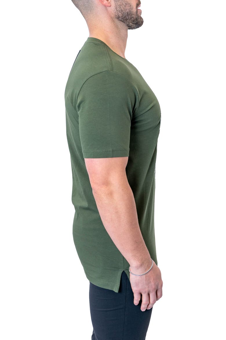 Screbbleskull Armygreen Embroidered Skull Stretch Cotton T-Shirt, Alternate, color, GREEN