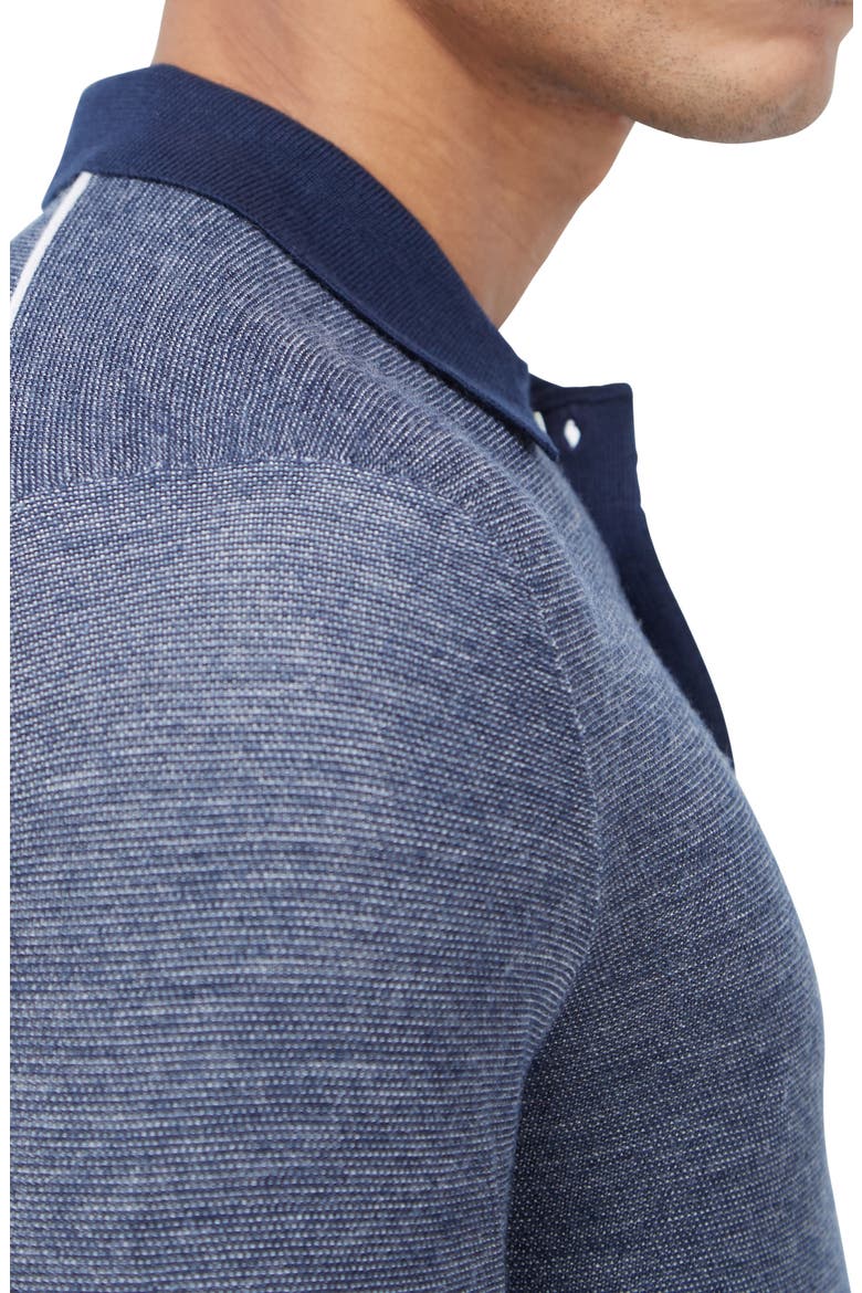Bird's Eye Jacquard Merino Wool & Silk Polo Sweater, Alternate, color, NAVY