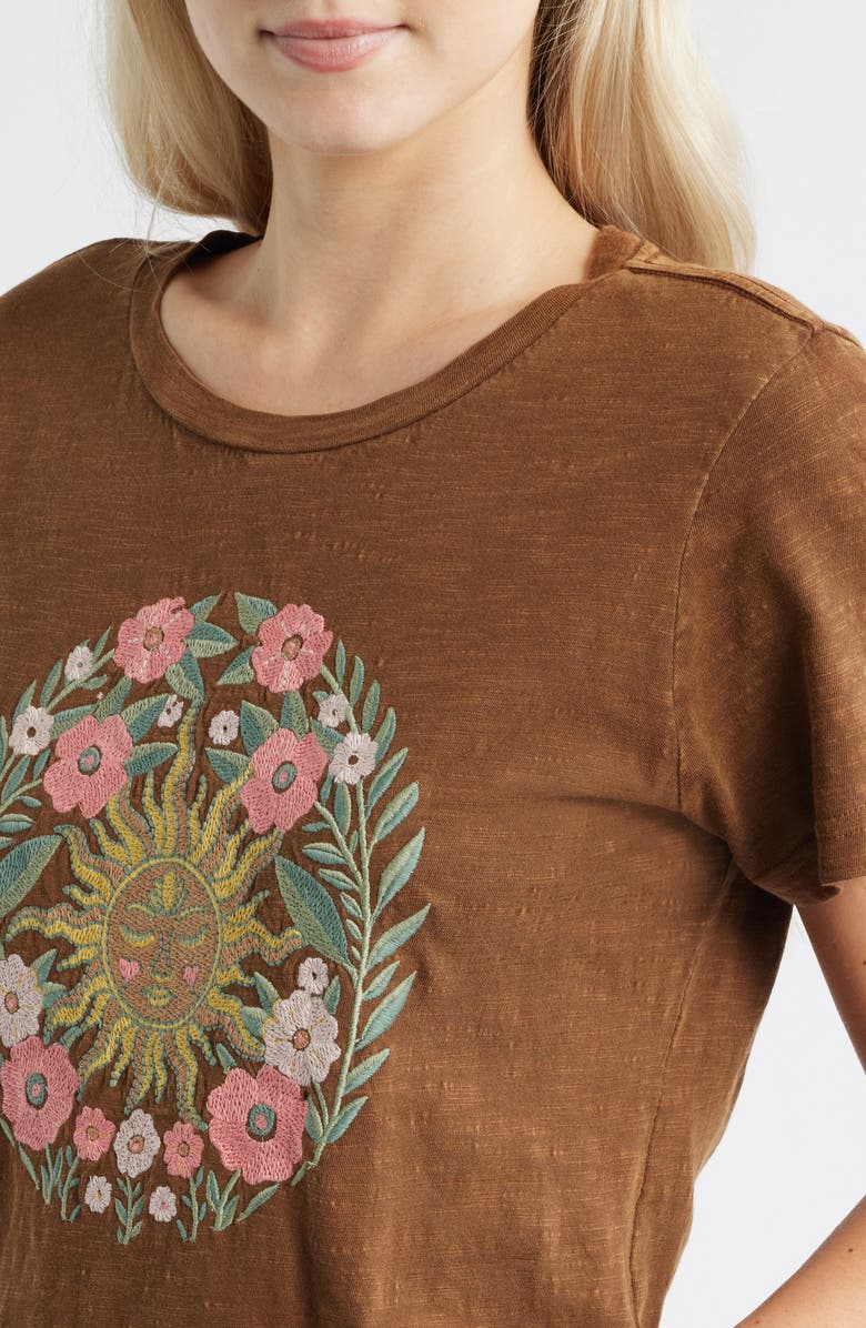 Lucky Brand Embroidered Floral Sun Cotton Graphic T-Shirt, Alternate, color, Emperador