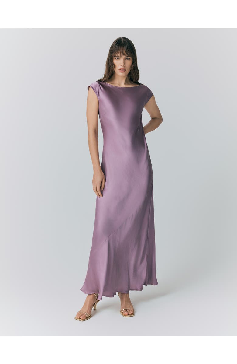 Ghost London Averie Boat Neck Satin Maxi Dress, Main, color, Purple