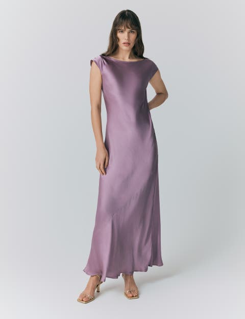 Averie Boat Neck Satin Maxi Dress