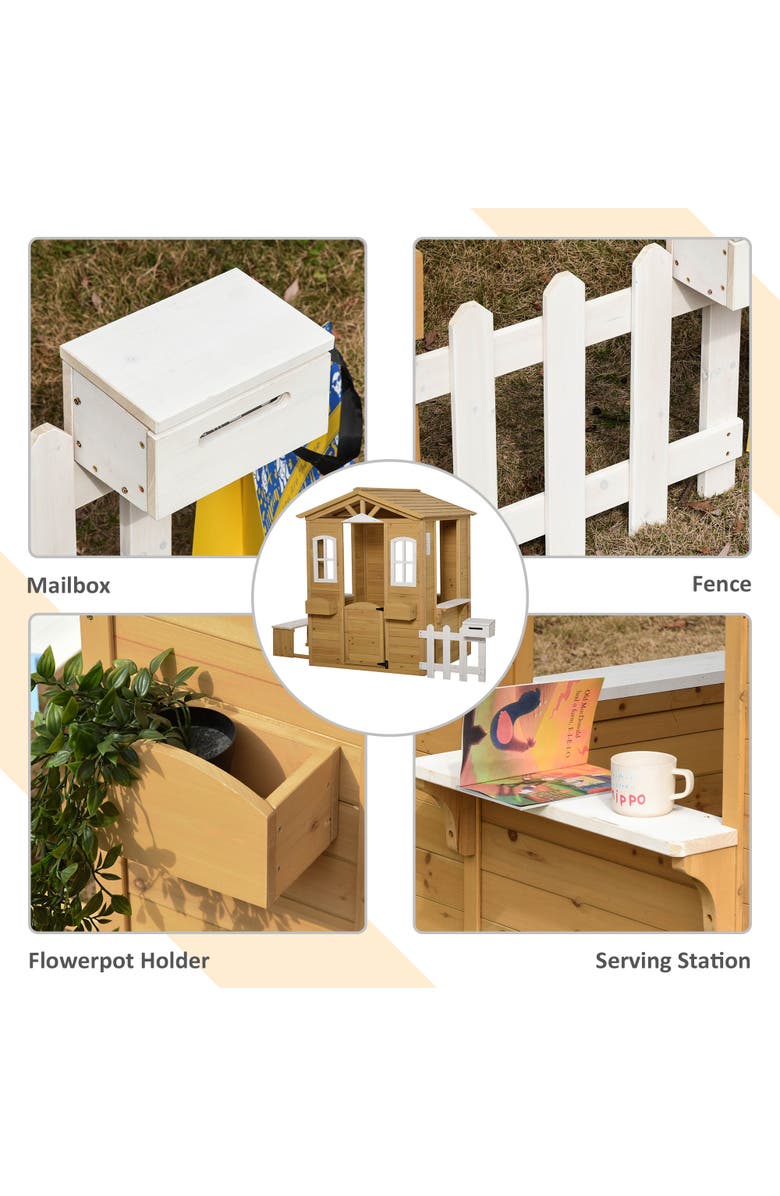 Outsunny Outdoor Wooden Playhouse with Working Doors, Windows, Mailbox, Alternate, color,
