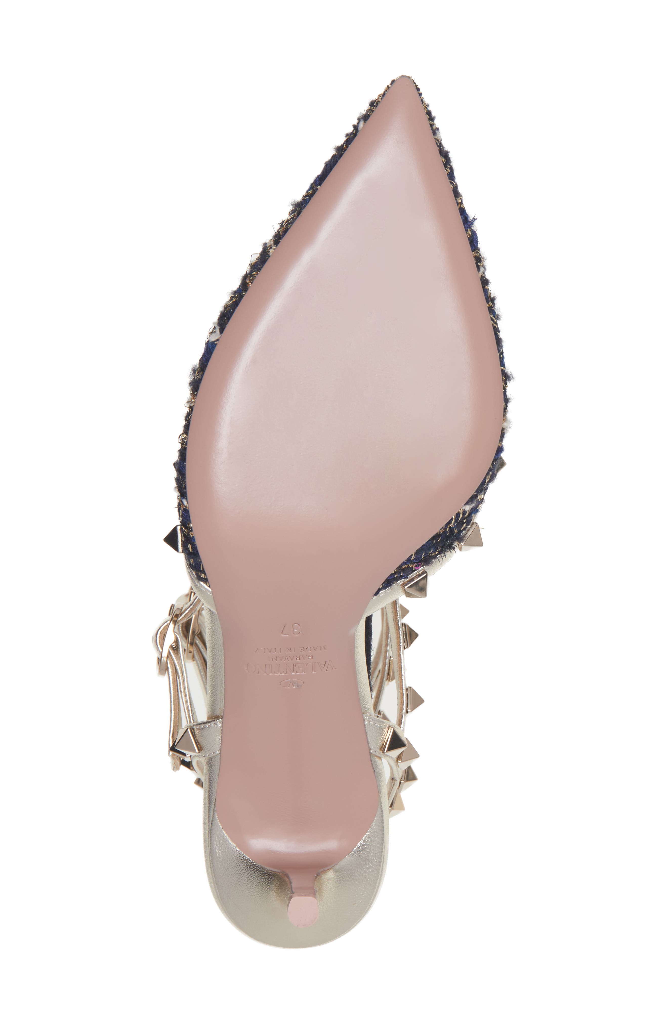 Valentino Garavani Rockstud Metallic Tweed T-Strap Pointed Toe Pump, Alternate, color, 