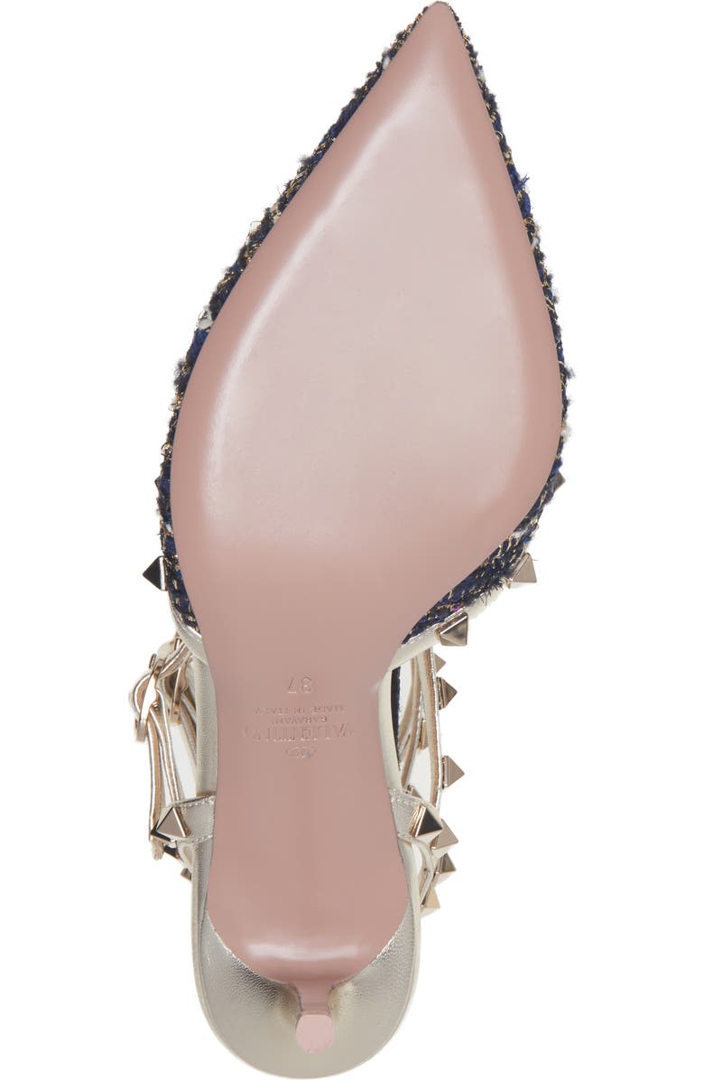 Valentino Garavani Rockstud Metallic Tweed T-Strap Pointed Toe Pump, Alternate, color,
