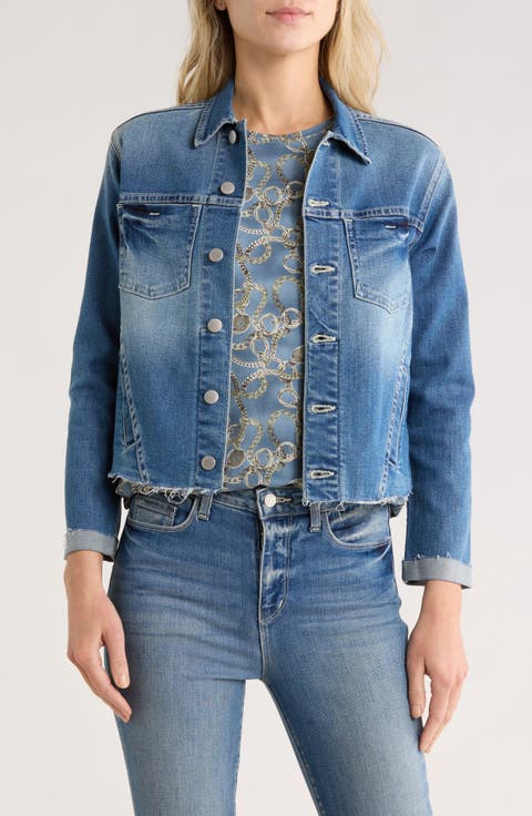 Janelle Slim Fit Raw Hem Denim Trucker Jacket