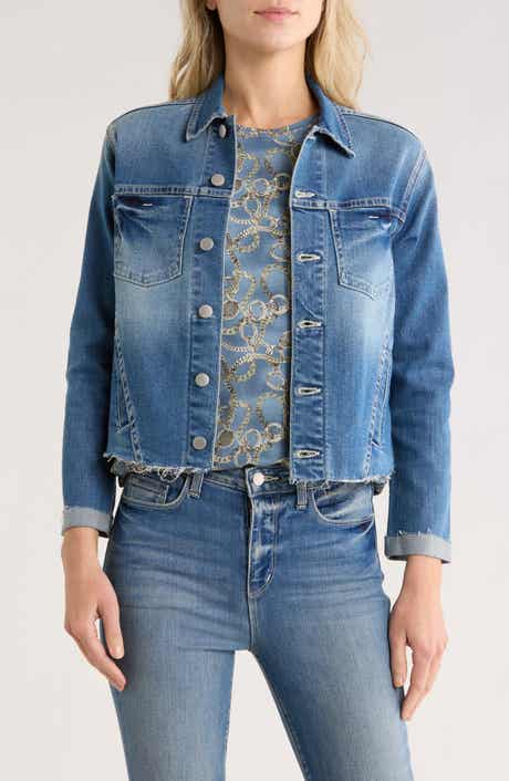 L'AGENCE Janelle Slim Fit Raw Hem Denim Trucker Jacket