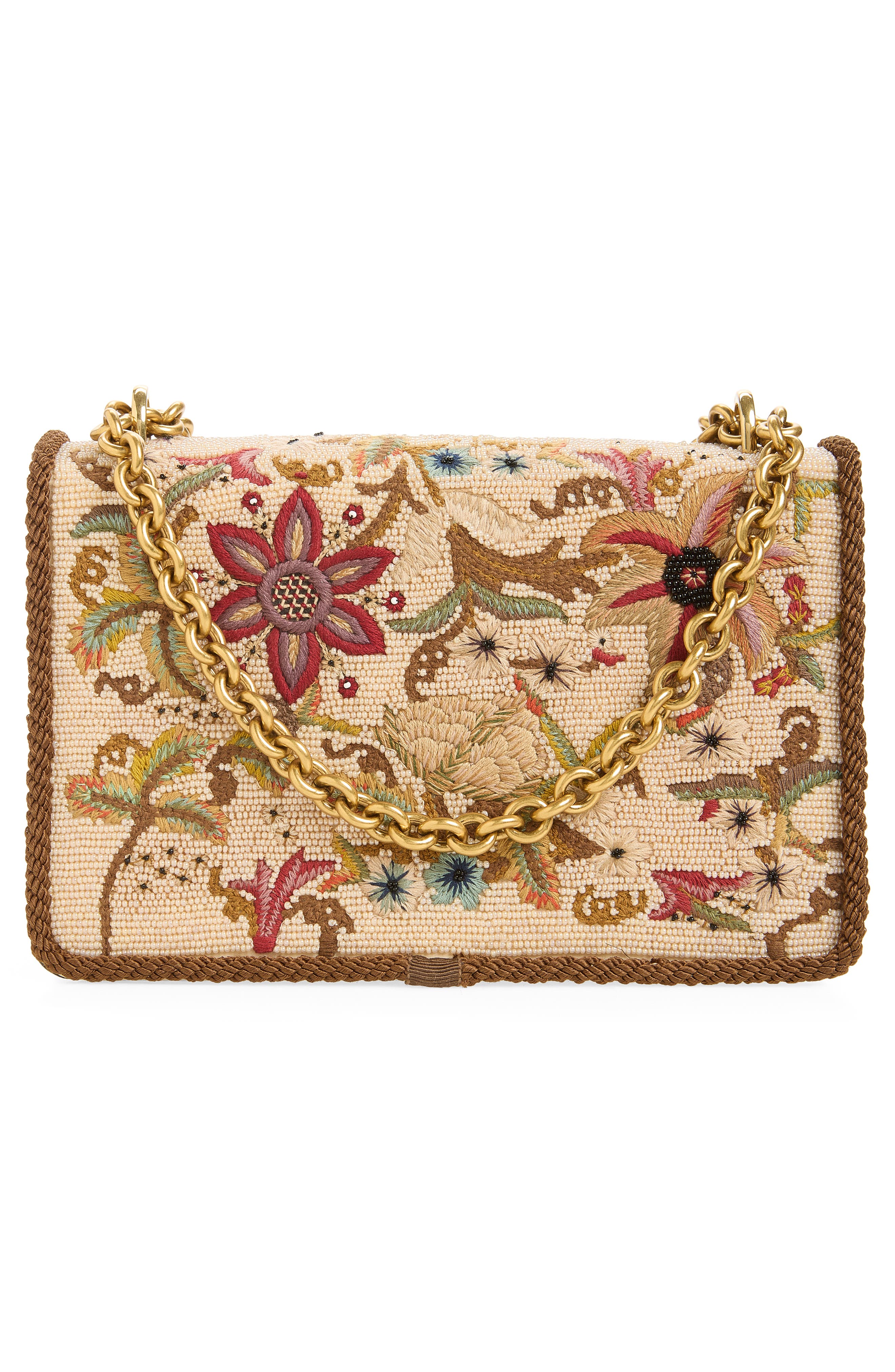 VLogo Embroidered Silk Shoulder Bag, Alternate, color, BEIGE MULTI