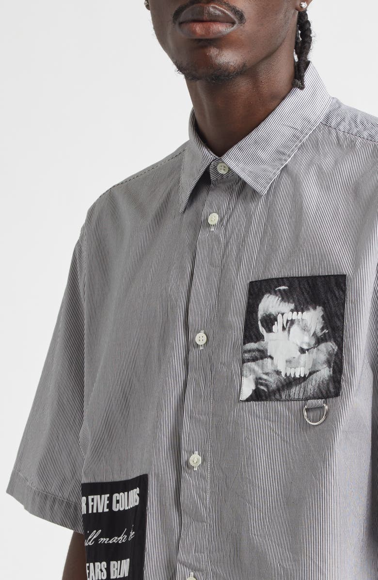 Undercover Patchwork Stripe Button-Up Shirt, Alternate, color, Black St