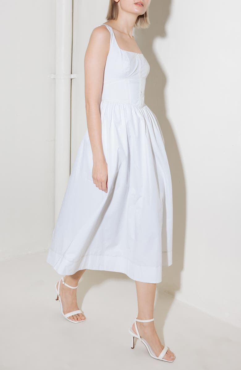 FREEMARKET Corset Cotton Woven Midi Dress, Alternate, color, White