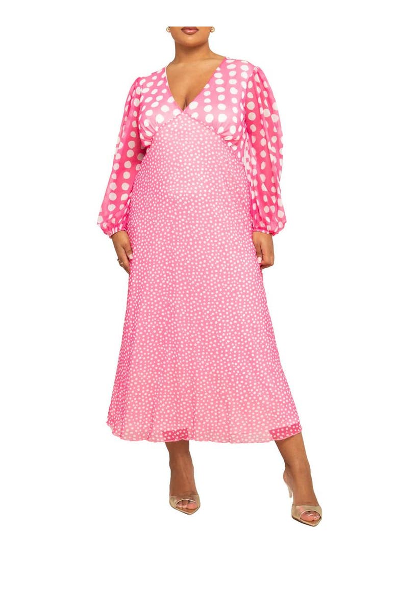 FASHION-SZN CURVE Long Sleeved Polka Dot Midi Dress, Alternate, color,