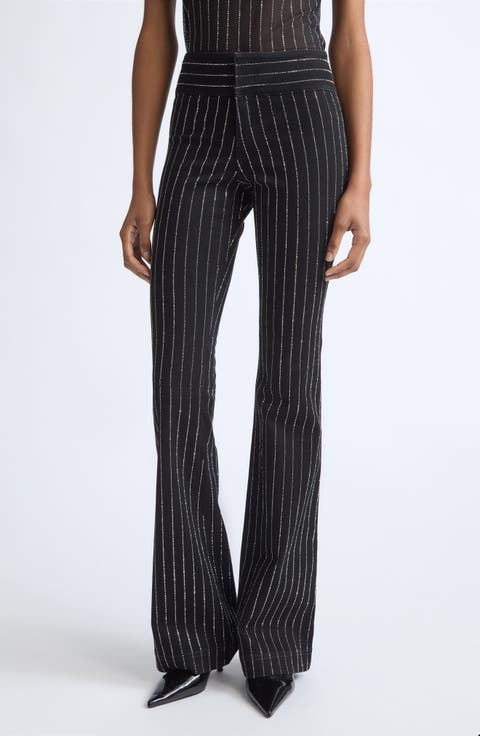 Crystal Embellished High Waist Flare Leg Pants