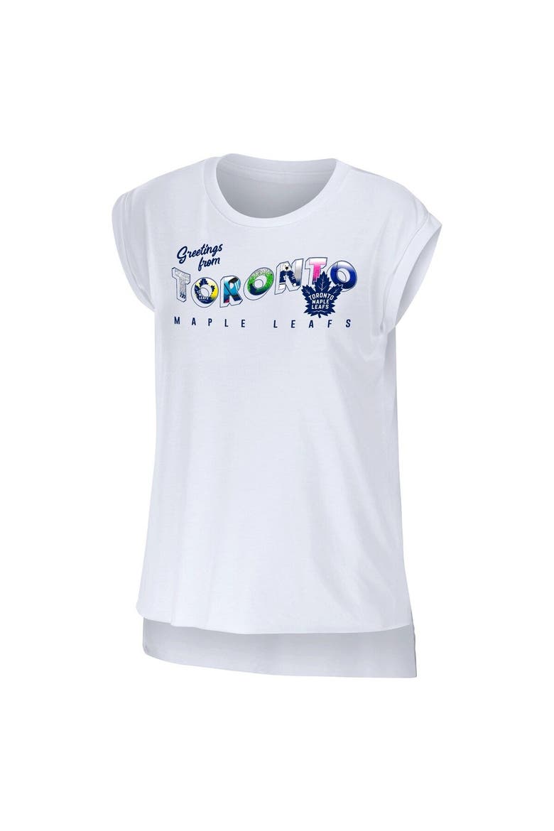 Women's WEAR by Erin Andrews White Toronto Maple Leafs Greetings From Muscle T-Shirt, Alternate, color, White
