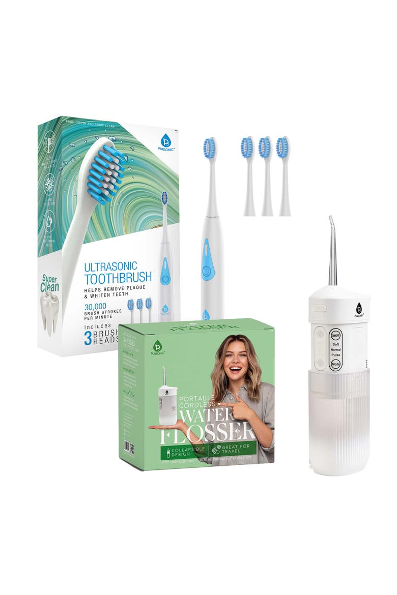 Portable Sonic Toothbrush & Travel-Ready Water Flosser, Main, color, White