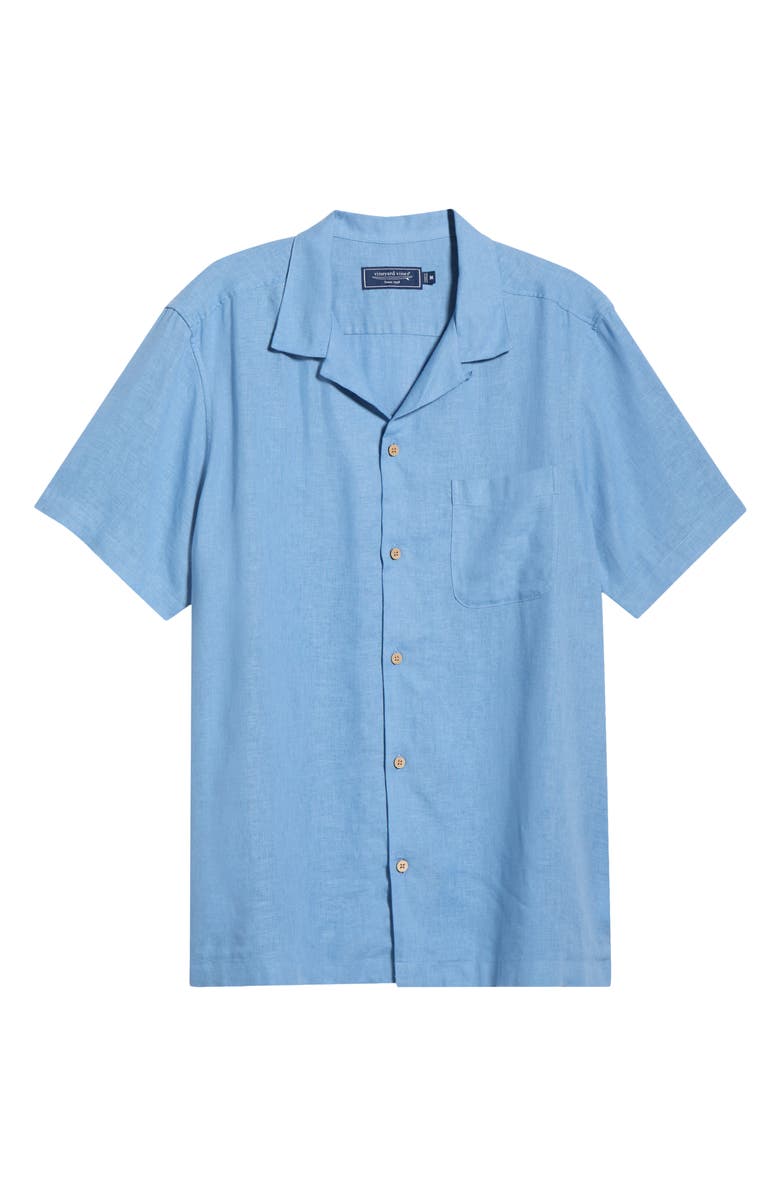 vineyard vines Castaway Slub Linen Blend Camp Shirt, Alternate, color, Coastline