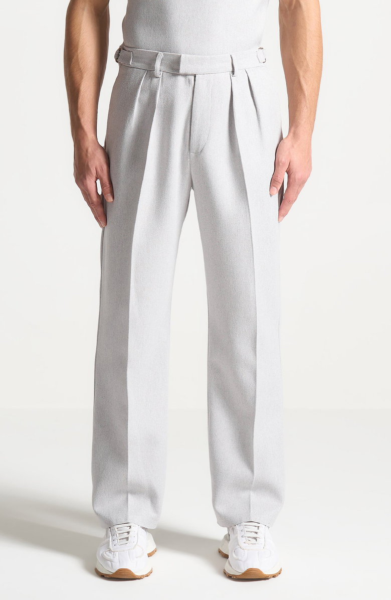 Manière De Voir Pierre Relaxed Fit Textured Pleated Tailored Trousers, Alternate, color, Grey
