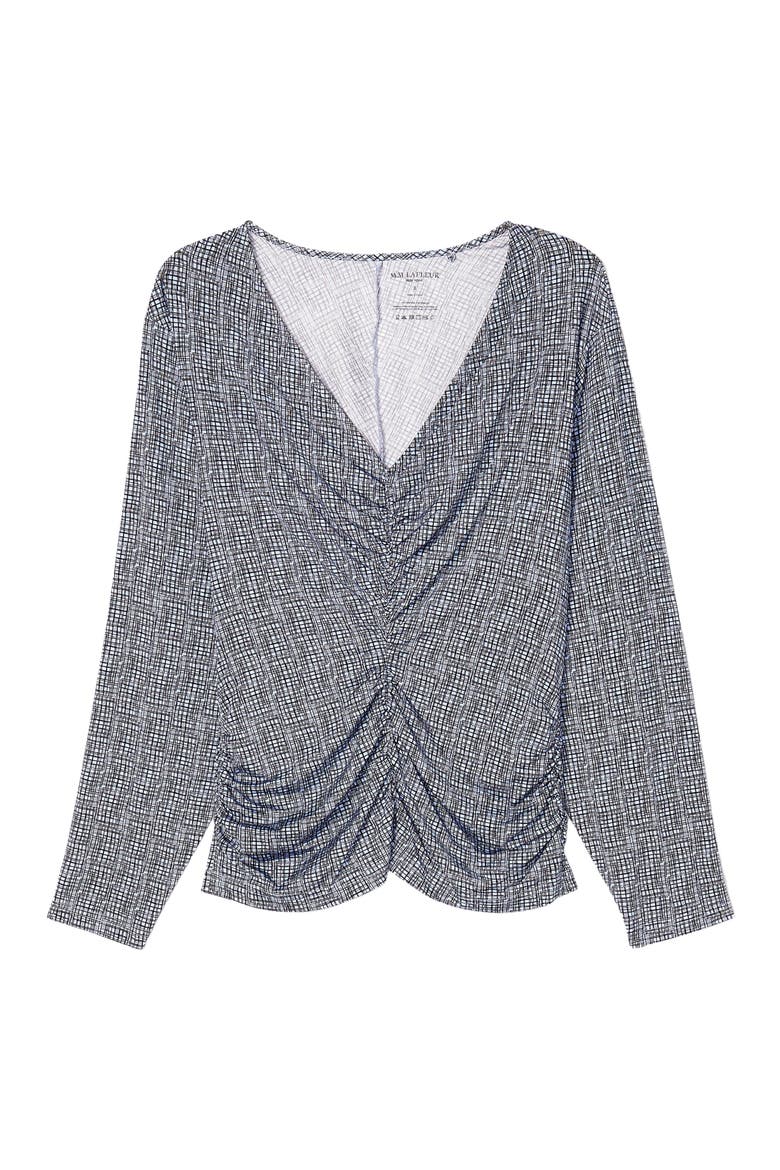 Amina Printed Jersey Ruched Top, Alternate, color, Blueprint Sketch