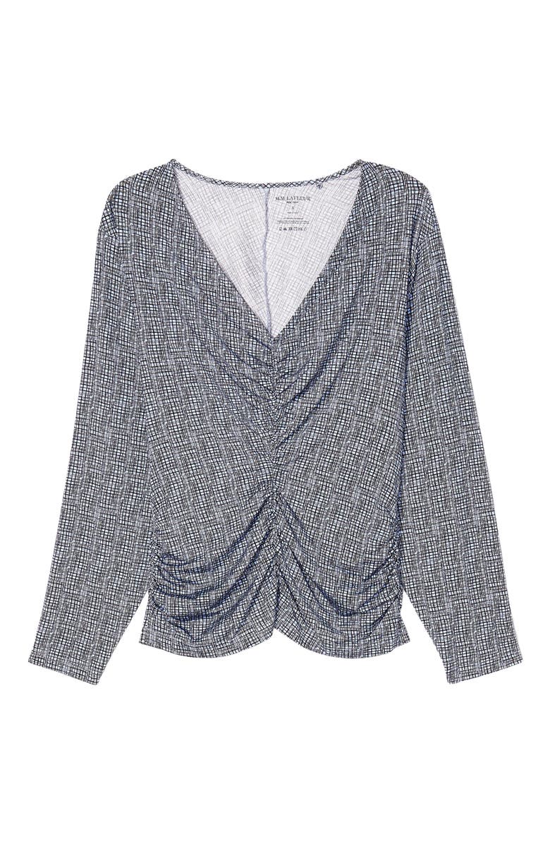 M.M.LaFleur Amina Printed Jersey Ruched Top, Alternate, color, Blueprint Sketch