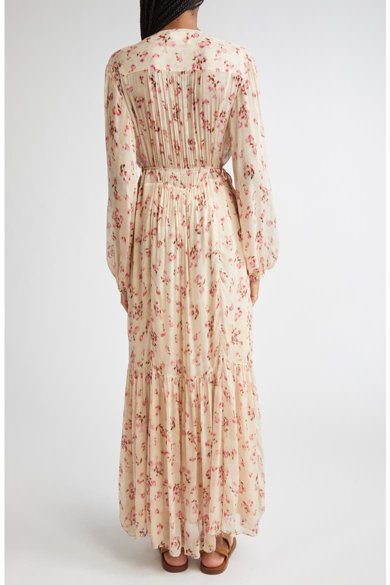 Briane Floral Plunge Neck Tie Waist Maxi Dress, Alternate, color, BEIGE