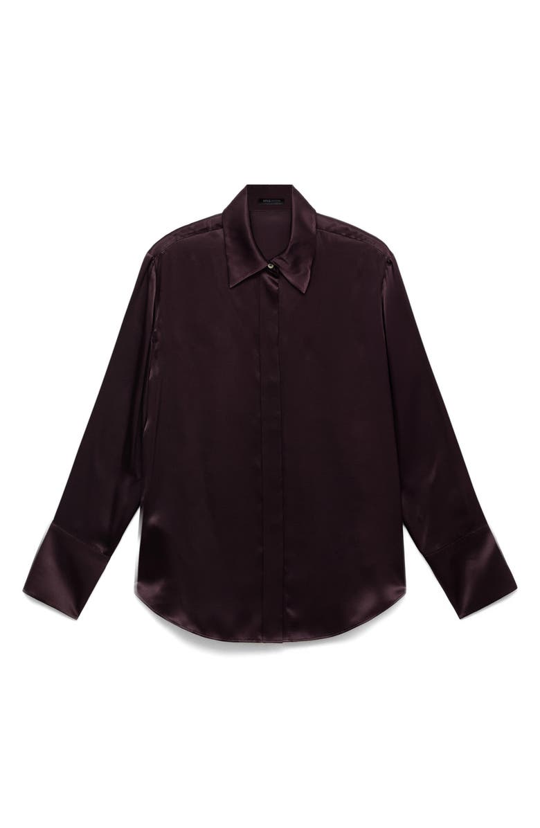 MANGO Selection Silk Satin Button-Up Shirt, Alternate, color, Medium Brown