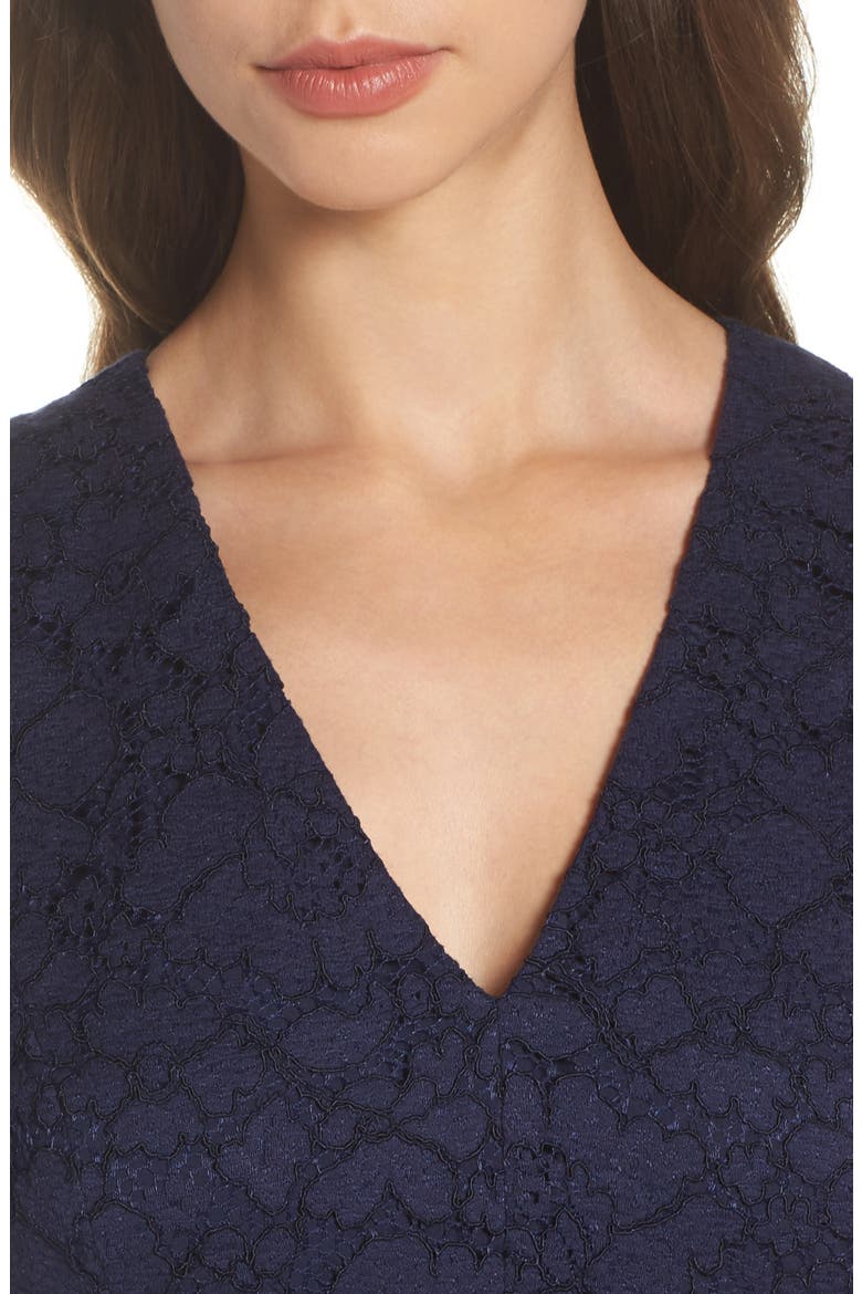 Appliqué Lace Sheath Dress, Alternate, color, NAVY