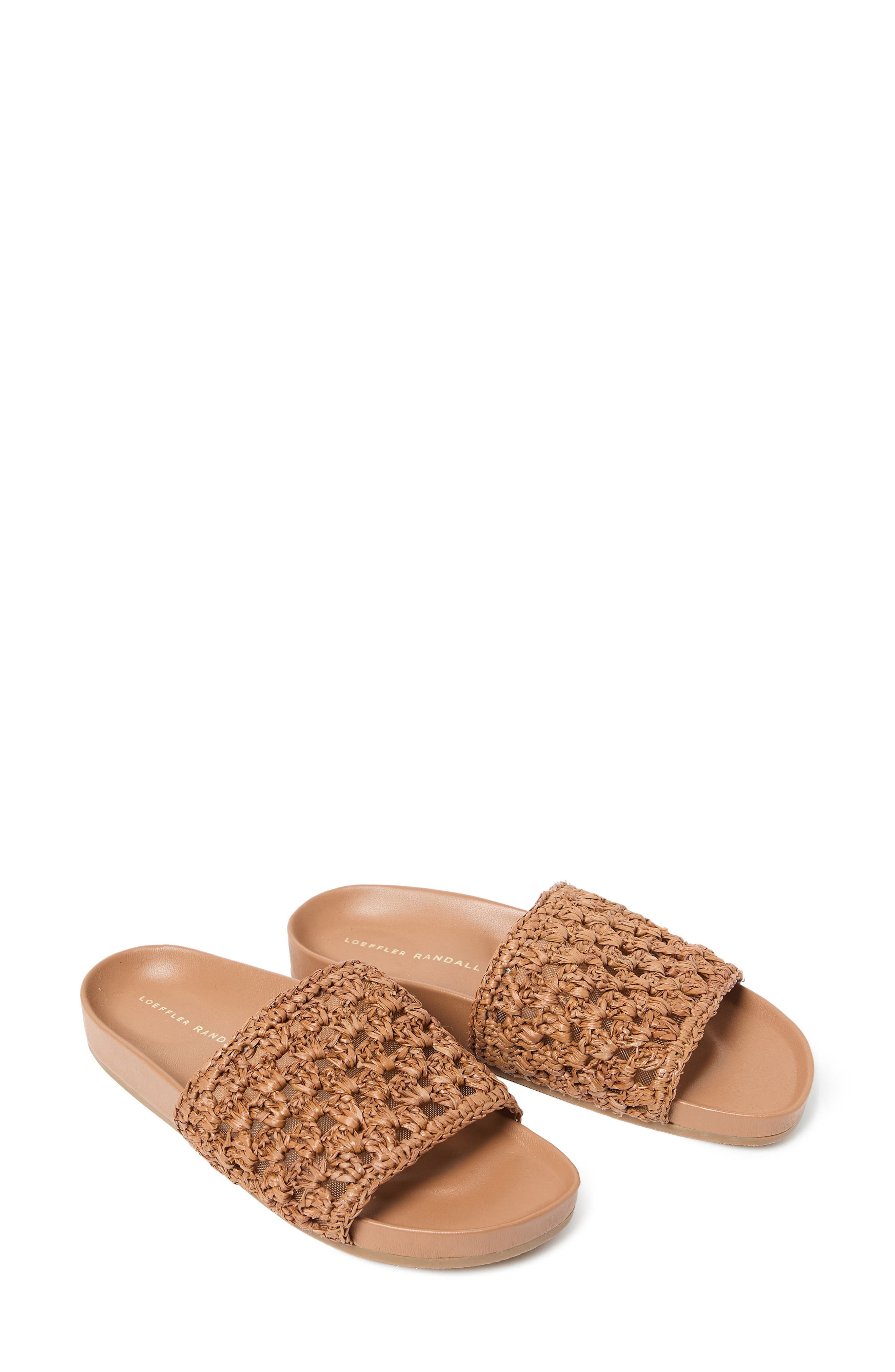 Loeffler Randall Henri Crochet Raffia Slide Sandal, Alternate, color, Brown