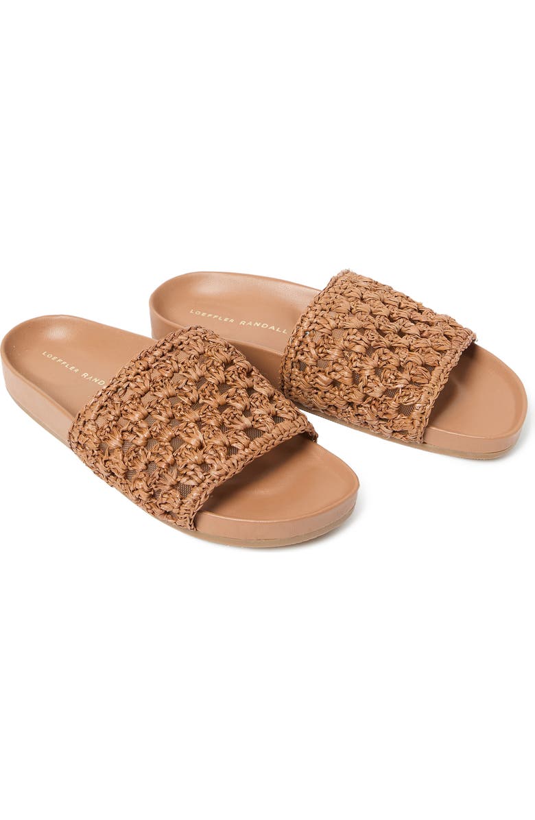 Loeffler Randall Henri Crochet Raffia Slide Sandal, Alternate, color, Brown