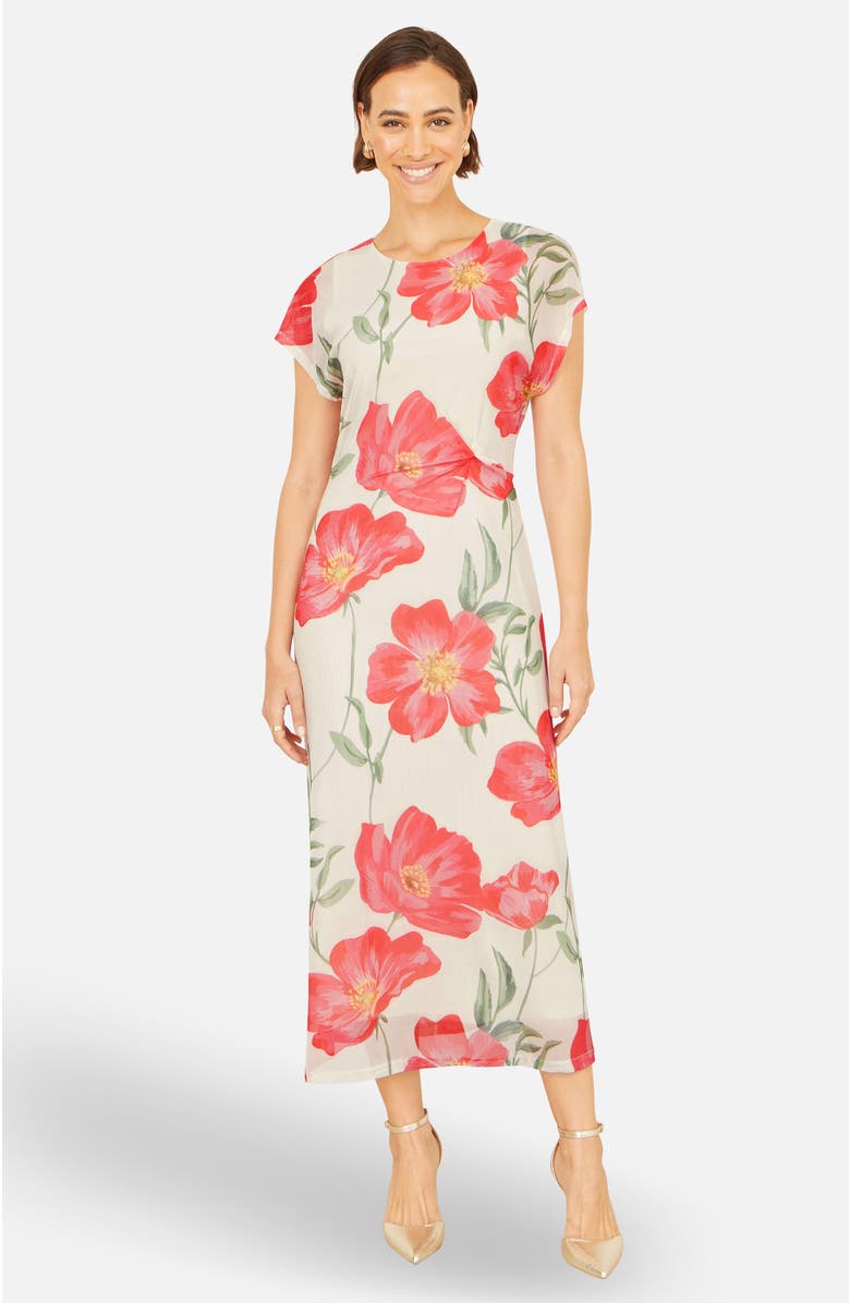 Yumi Poppy Print Midi Mesh Dress, Alternate, color, Ivory