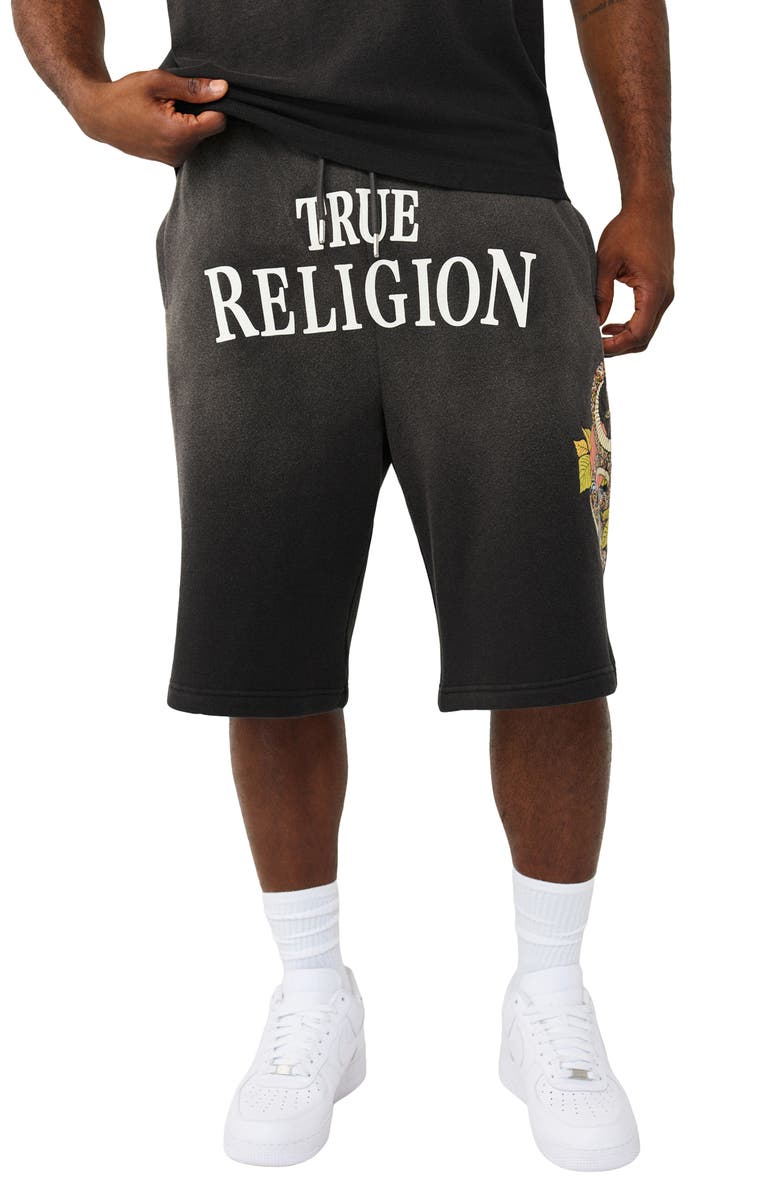 True Religion Floral Snake Mikey Cotton Blend Sweat Shorts, Main, color, Jet Black