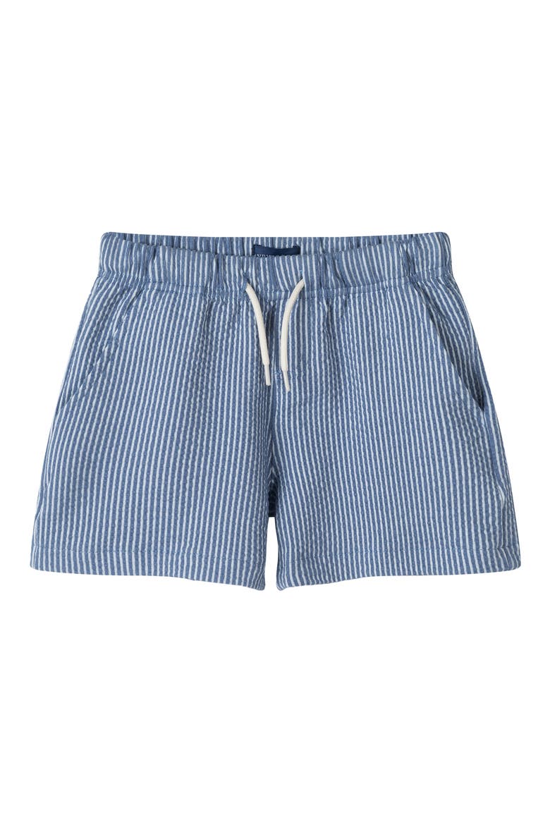Kids' Stripe Seersucker Drawstring Shorts, Main, color, NAVY STRIPE/BLACK