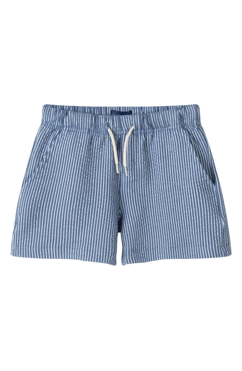 Andy & Evan Kids' Stripe Seersucker Drawstring Shorts, Main, color, Navy Stripe/Black