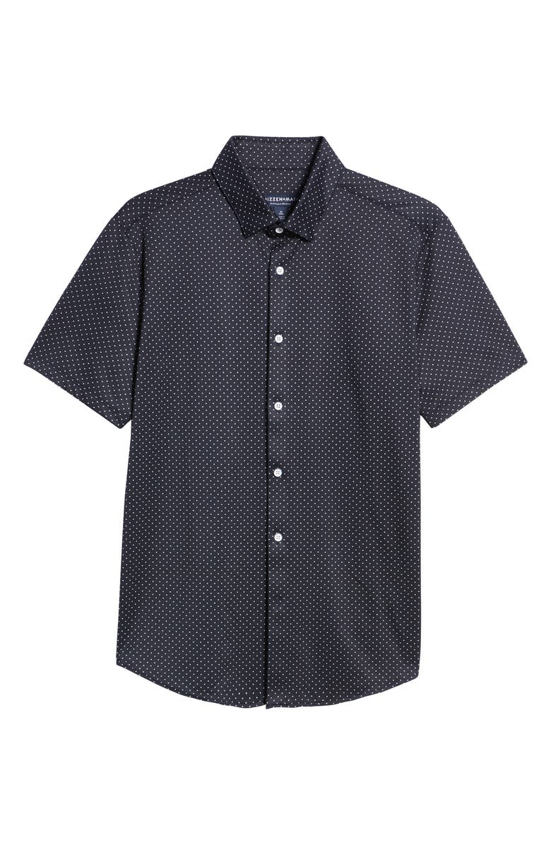 Mizzen+Main Men
s Halyard Trim Fit Dot Print Short Sleeve Performance Button-Up Shirt, Alternate, color, Navy Dot Print