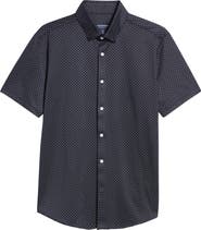 Mizzen+Main Men's Halyard Trim Fit Dot Print Short Sleeve Performance Button-Up Shirt