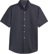 Mizzen+Main Men's Halyard Trim Fit Dot Print Short Sleeve Performance Button-Up Shirt