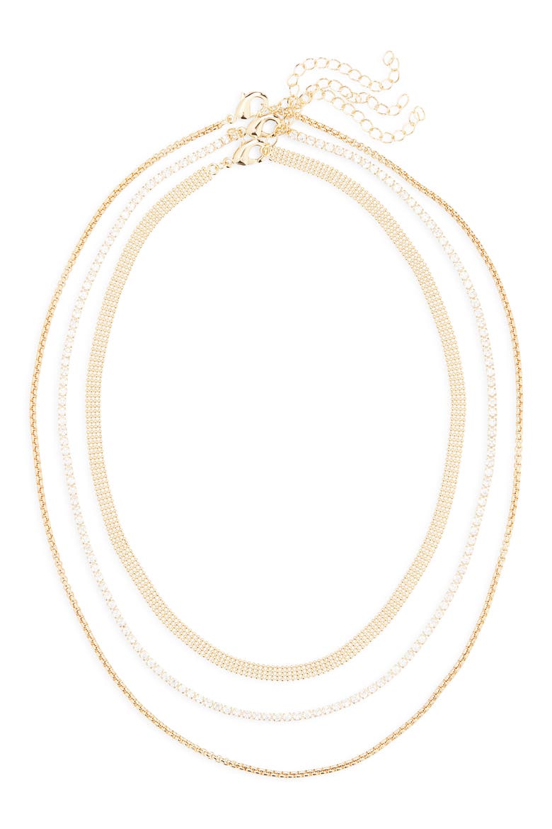 Set of 3 Mesh, Box Chain & Cubic Zirconia Tennis Necklaces, Main, color, CLEAR- GOLD
