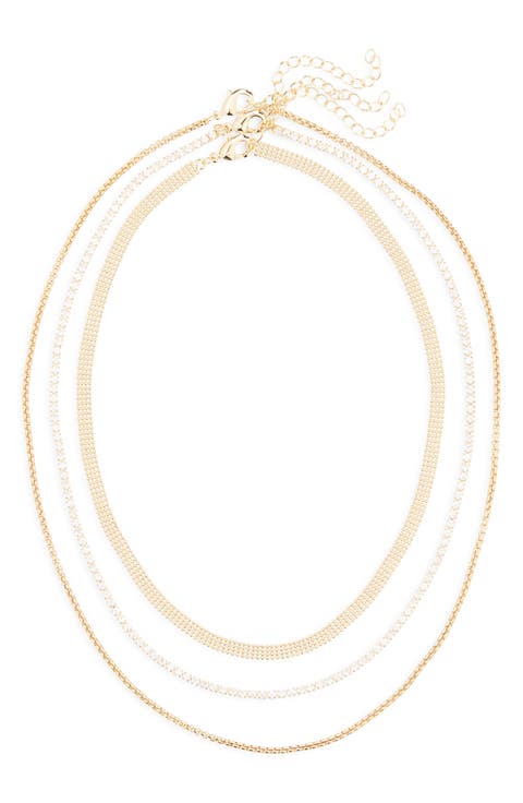 Set of 3 Mesh, Box Chain & Cubic Zirconia Tennis Necklaces