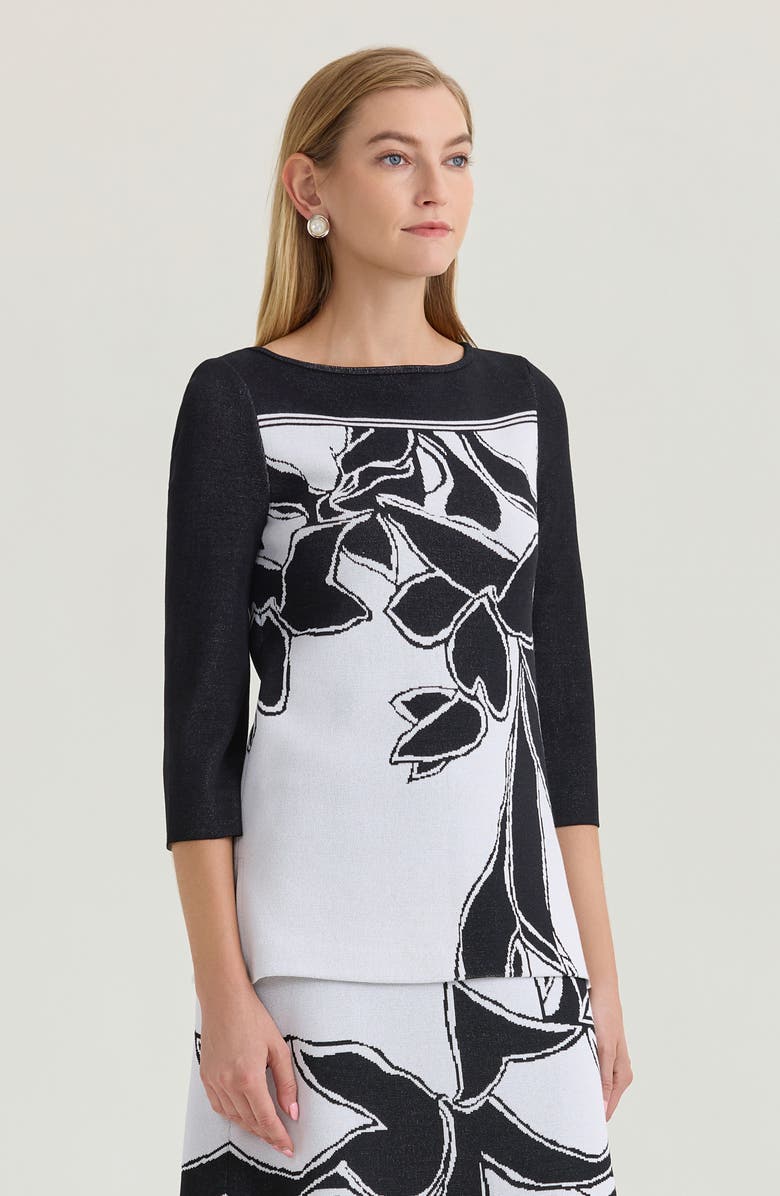 Ming Wang Floral Jacquard Soft Knit Tunic, Alternate, color, Black/White