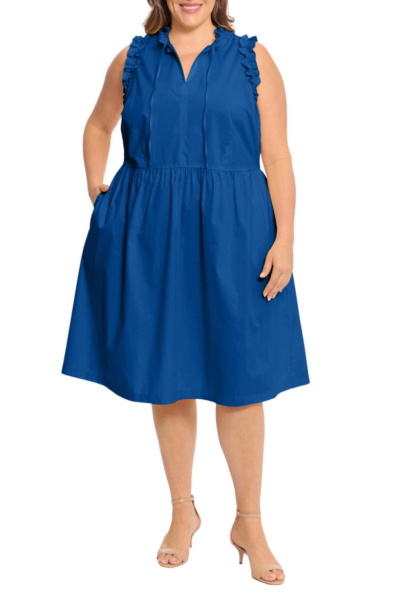 Solid Poplin Trapeze Dress, Main, color, DIRECTOIRE BLUE
