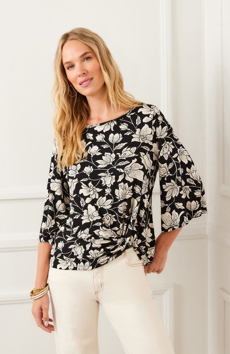 Karen Kane Floral Flare Sleeve Pick-Up Top, Alternate, color, Black
