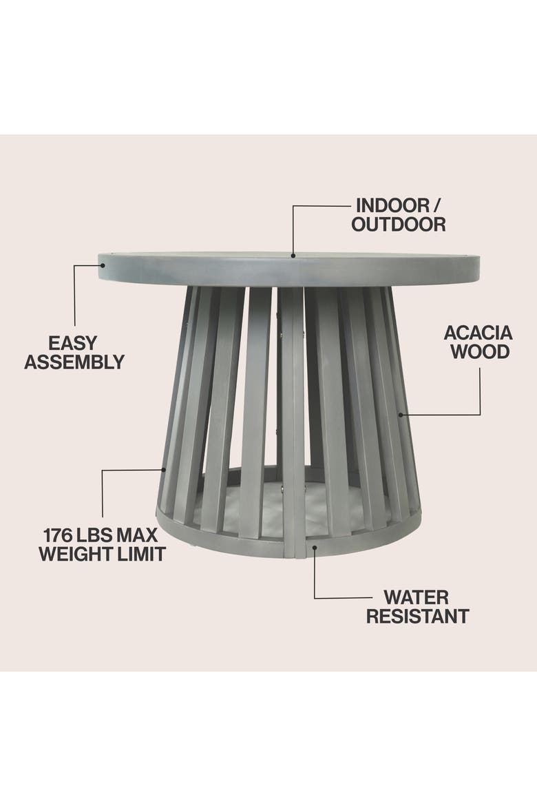 Solanya Modern Round Wood Outdoor Coffee Table, Slatted Tapered Base, Weather-Resistant Wash Patio Deck Furniture, Alternate, color, Gray Wash