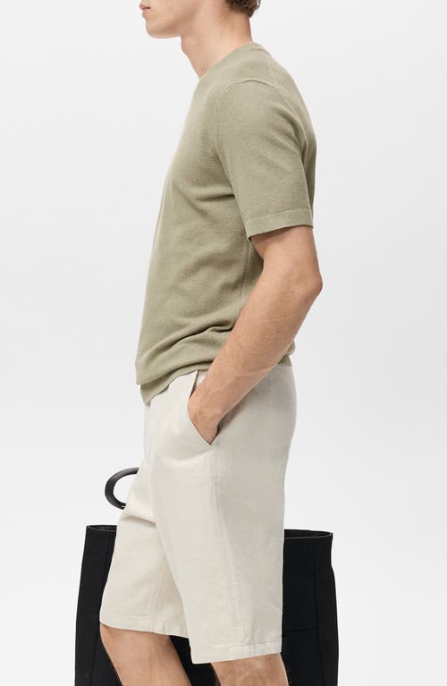 Mango Fine Knit Short Sleeve Sweater In Green