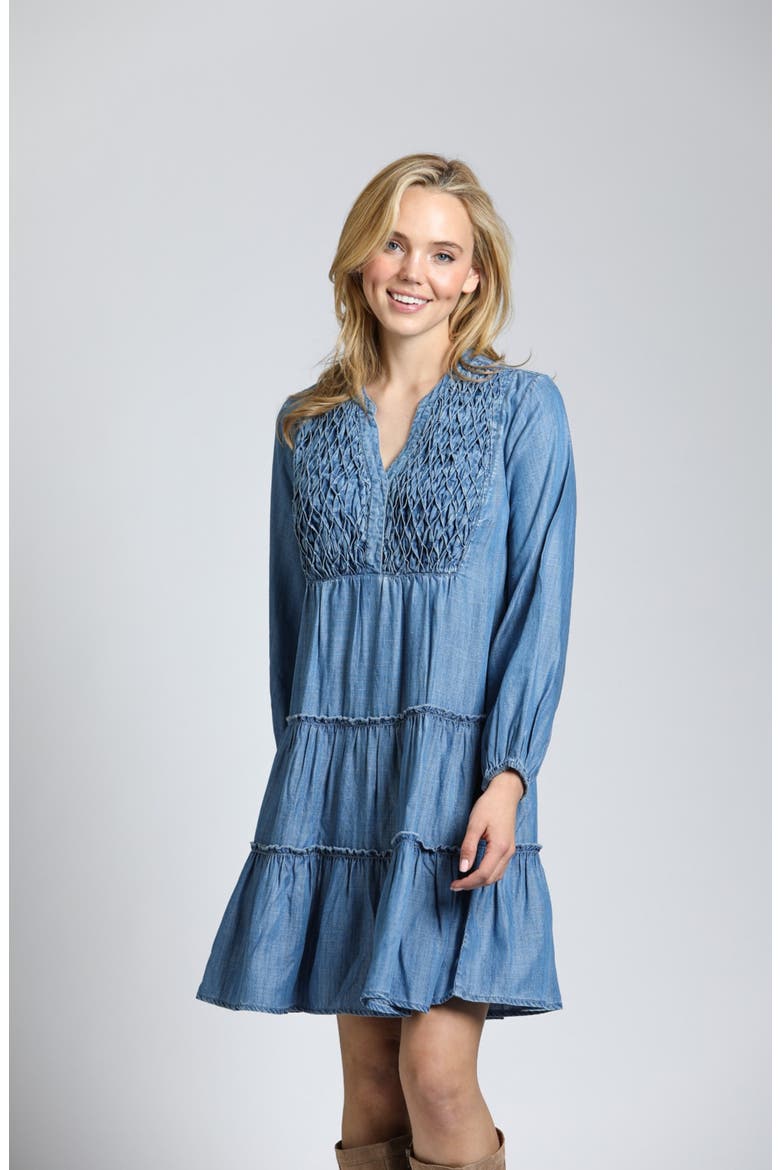 Tiered Long Sleeve Dress, Alternate, color, MEDIUM INDIGO