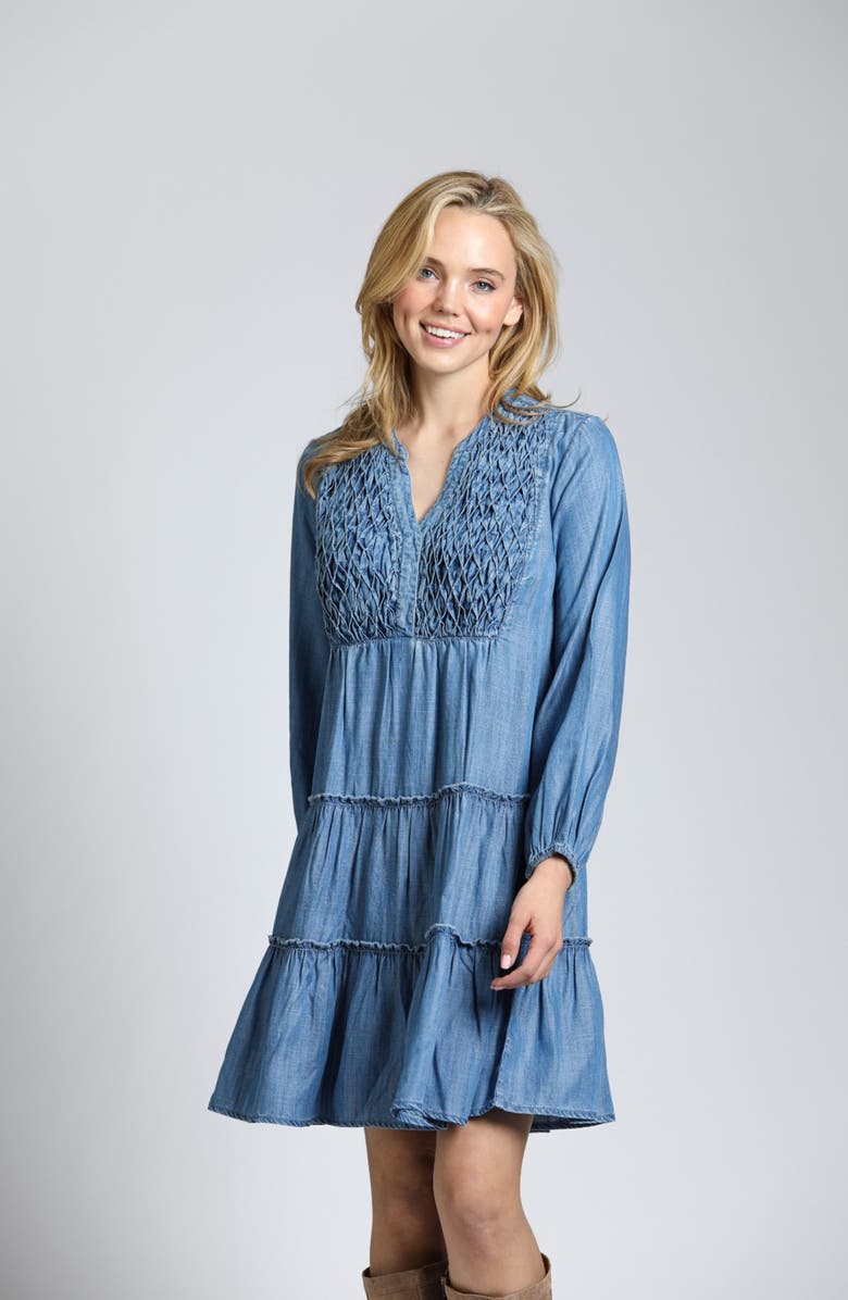 APNY Tiered Long Sleeve Dress, Alternate, color, Medium Indigo
