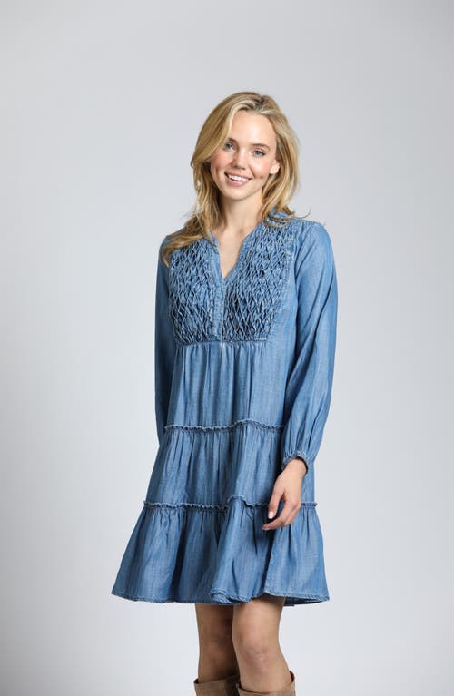 Apny Tiered Long Sleeve Dress In Medium Indigo