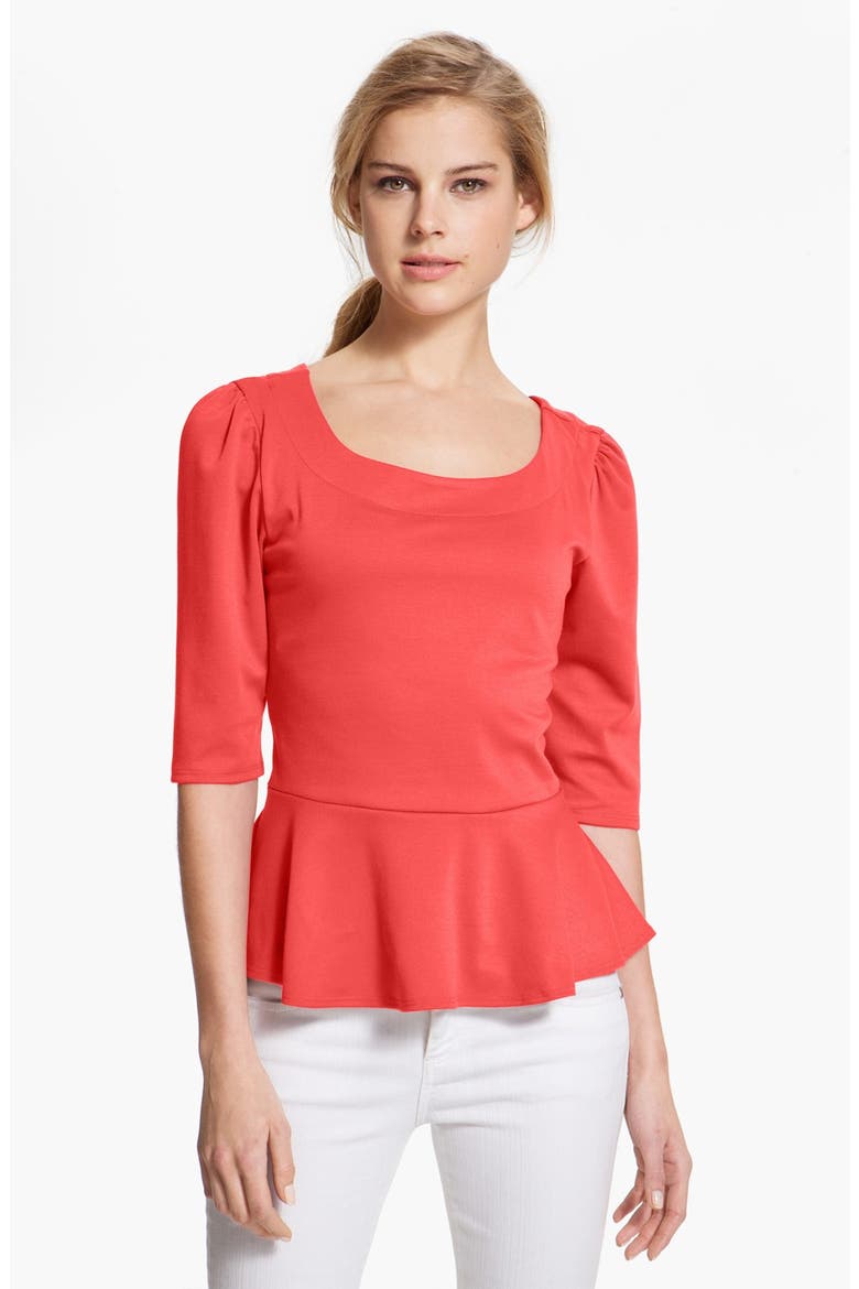 Ponte Peplum Top, Main, color, CORAL