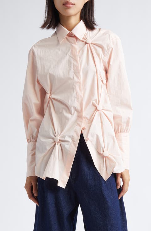 Karma Scrunched Cotton Poplin Button-Up Shirt