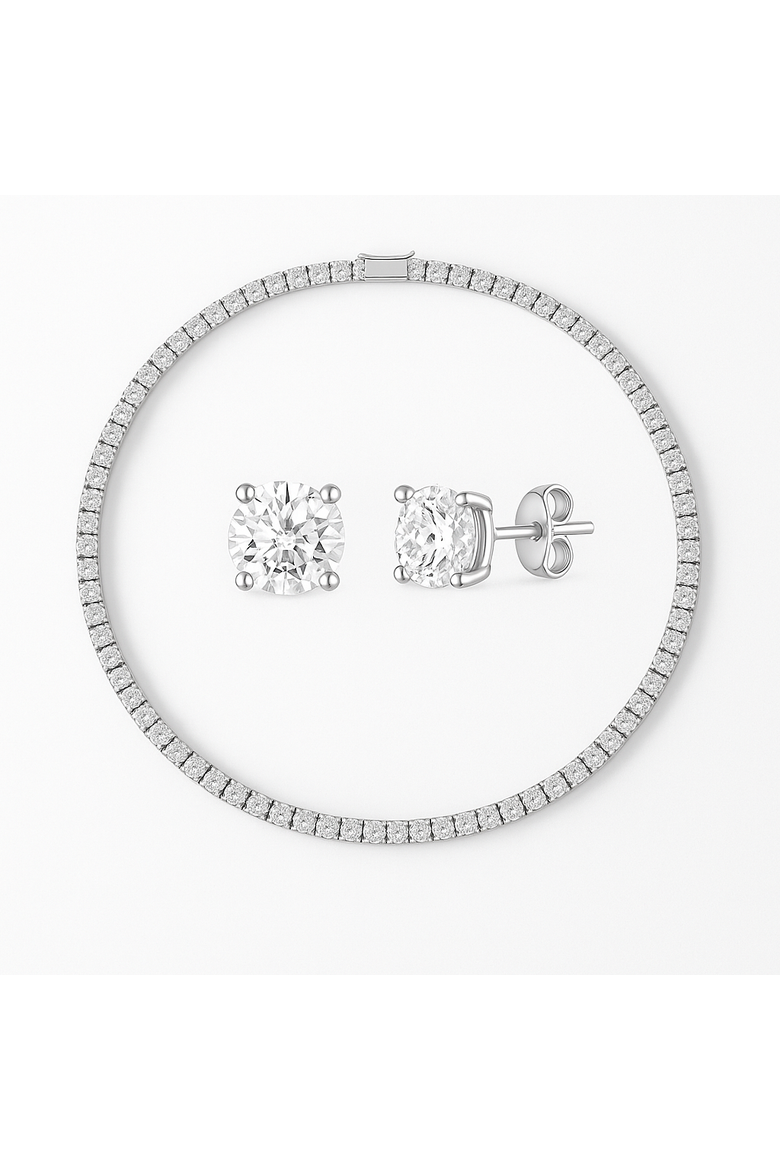 Tennis Necklace and Stud Earrings Set, Main, color, Silver