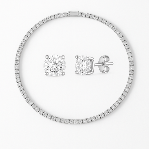 Tennis Necklace and Stud Earrings Set