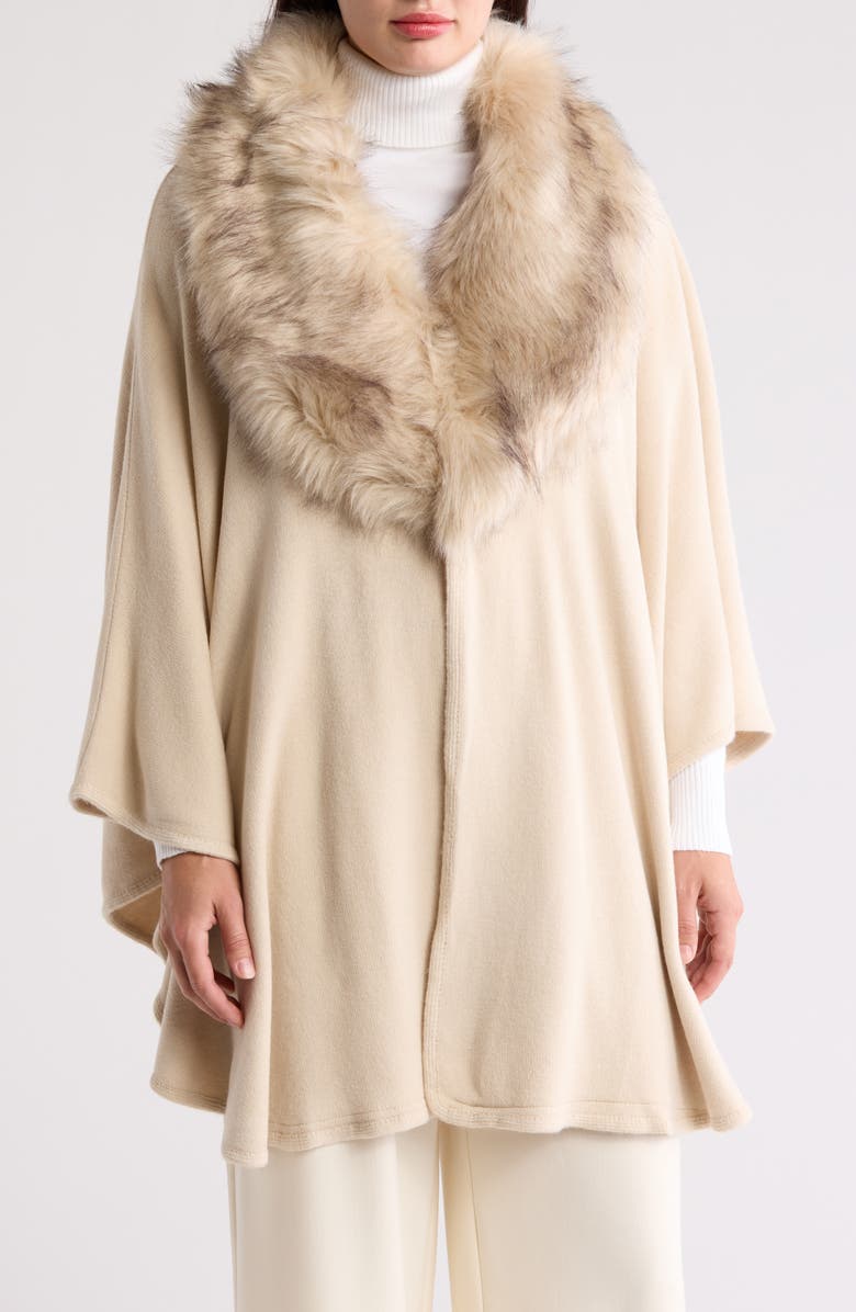La Fiorentina Faux Fur Trim Ruana, Main, color, 